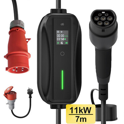 Mobile Wallbox EV Ladegerät 11kW Typ 2 7m Ladekabel 5Polig 16A CEE SMART FORTWO