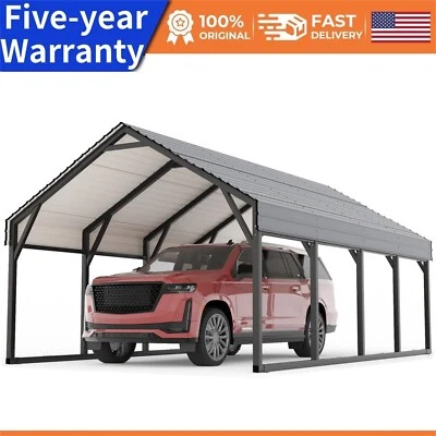 GRVEE 12 X 20 FT Metal Carport for All-Weather Carport Reinforced Frame Steel Roof US