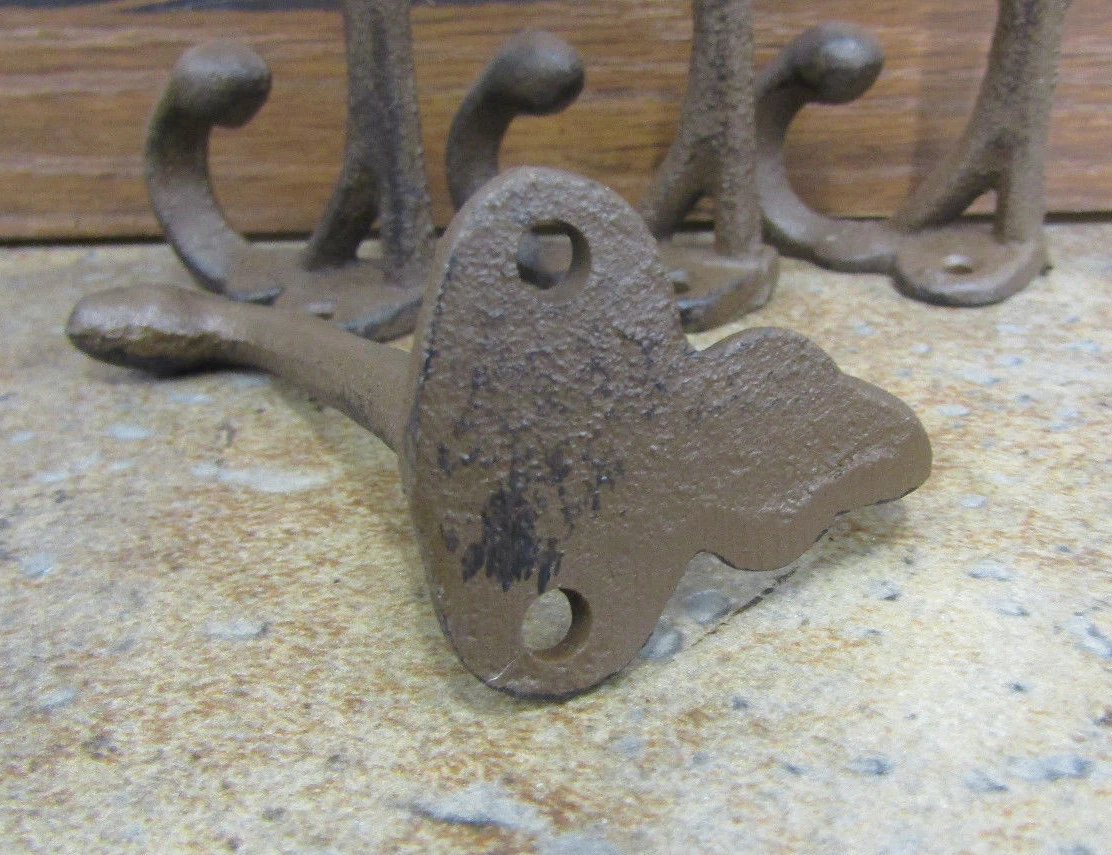 Lot 4 Antique-Style Rustic Brown Double Coat Hooks Cast Iron Hardware Hat  Hanger