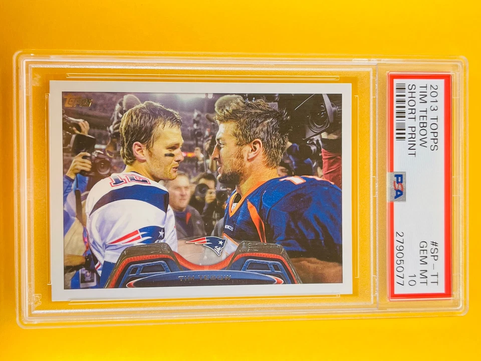 2013 Topps SP Tim Tebow w/  Tom Brady PSA 10 SSSP Insert Tebow PSA 10 Gem Mint - Image 2 of 4