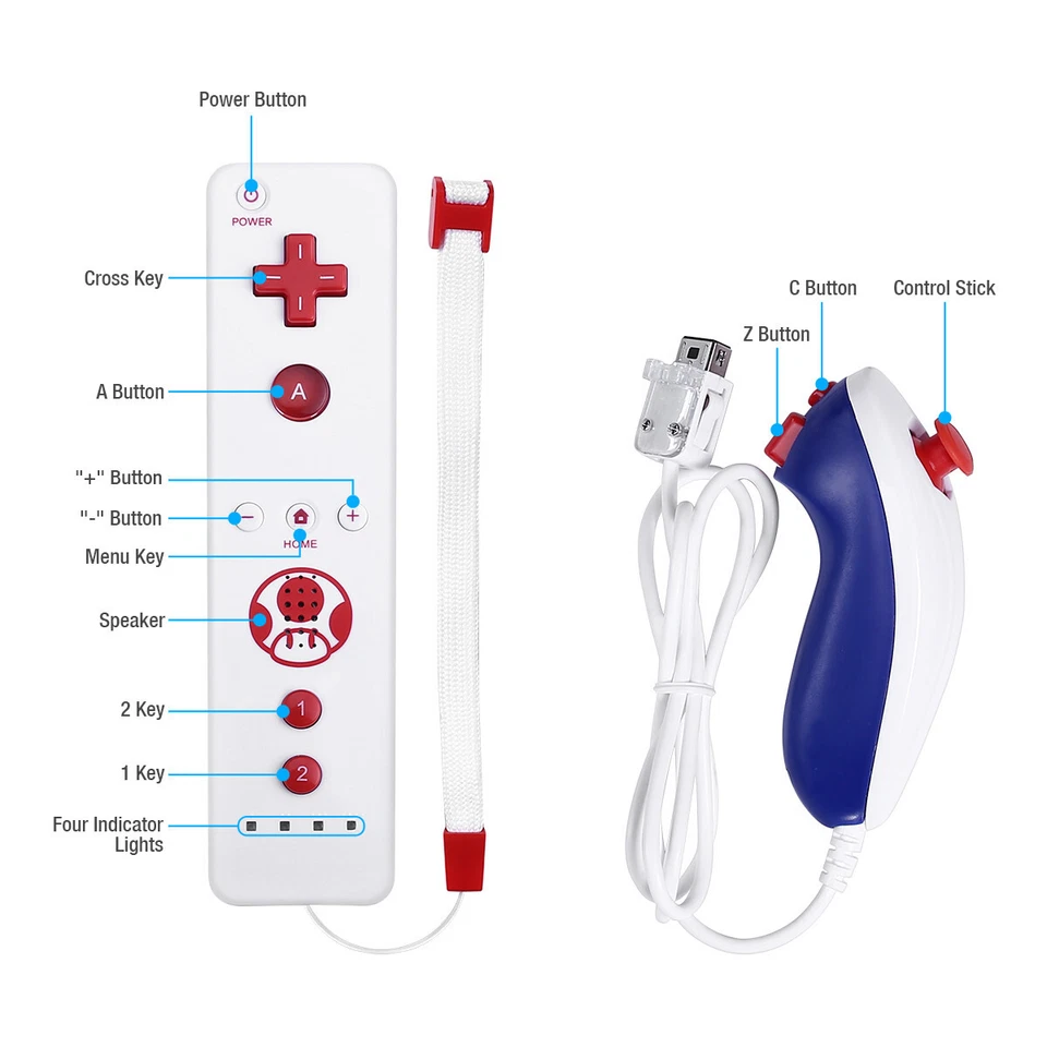 2 в 1 пульт дистанционного управления + нунчак для Nintendo Wii и Wii U - Изображение 2 из 4