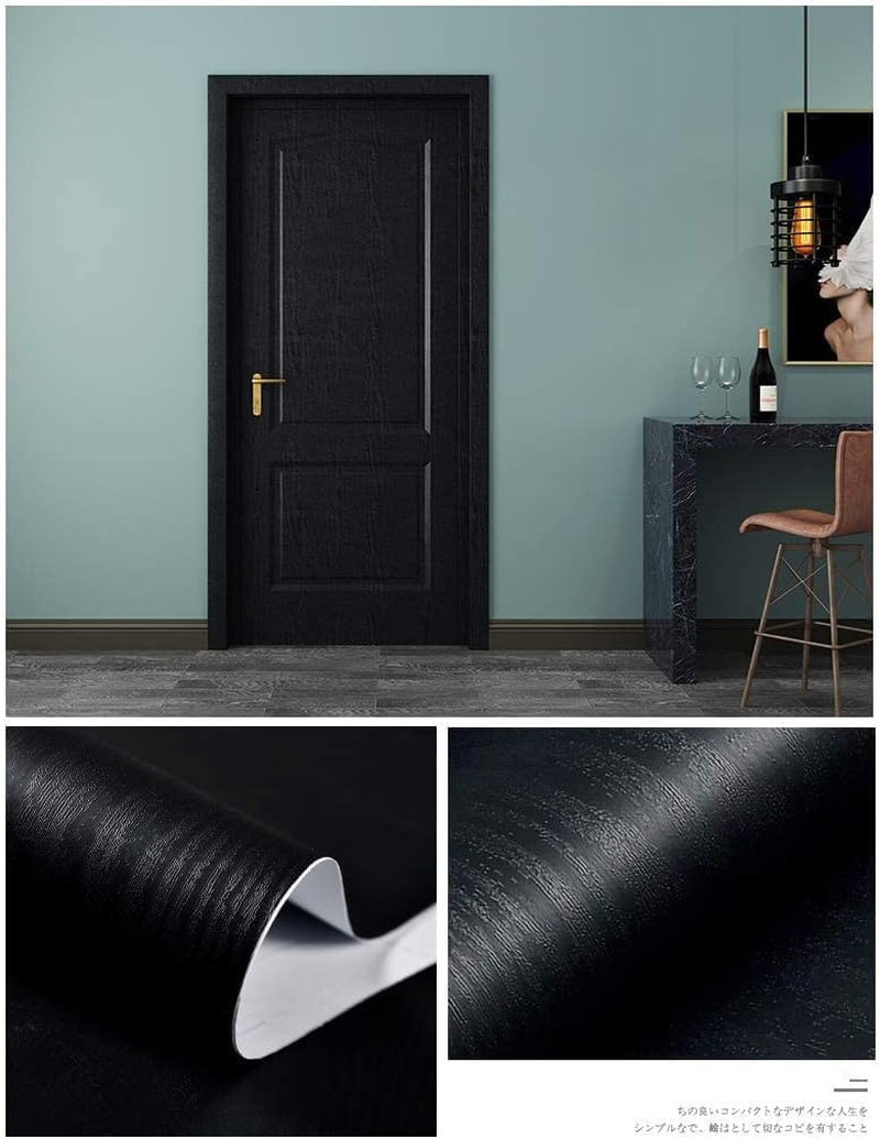 Black Wood Grain Contact Paper Peel Stick Self Adhesive Wallpaper Vinyl