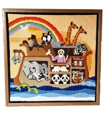 Sunset Needlepoint "Noah And Friends" 100 Pure Wool 18 x 18 Complete  Framed