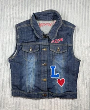 Crystal Vogue Youth XL Denim Sleeveless Motorcycle Vest w/ Love Themed Patchwork
