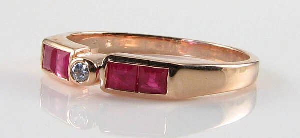Anillo Eternity Art Deco 9K 9CT Oro Rosa Diamante Rubí Talla O