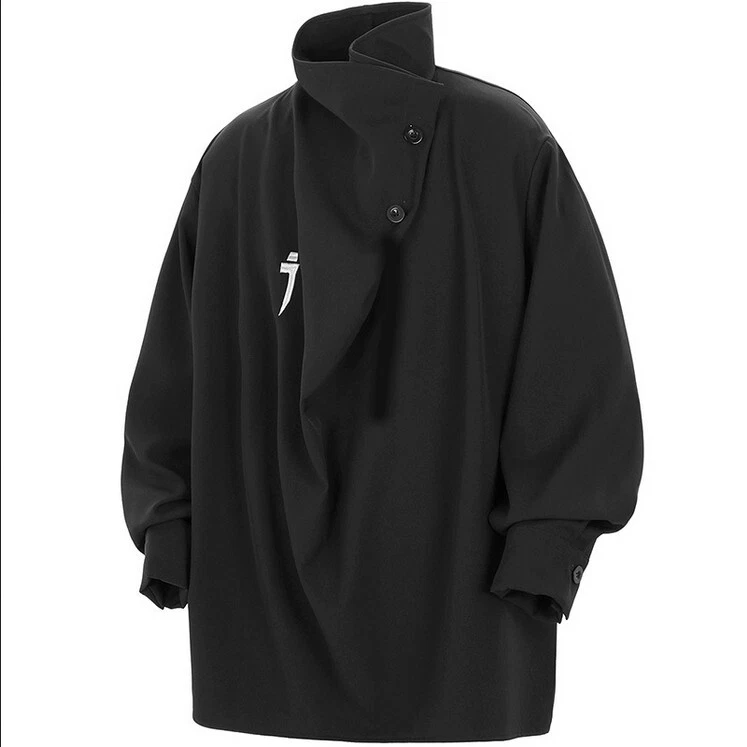 Stacked stand-up collar hoodie men women loose unbuttoned pile collar top