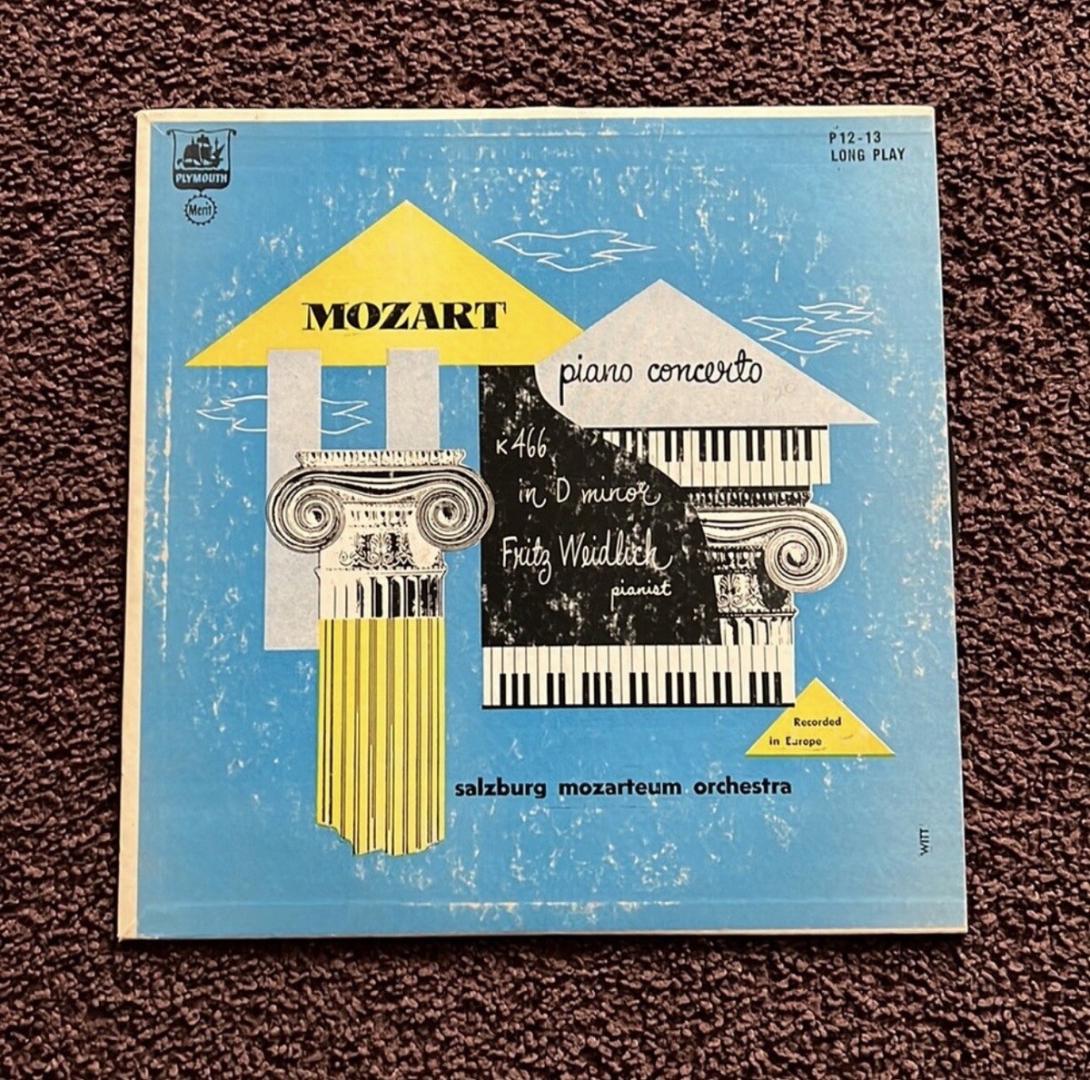Mozart ‎- Piano Concerto Fritz Weidlich Plymouth ‎ P12-13 LP USA 