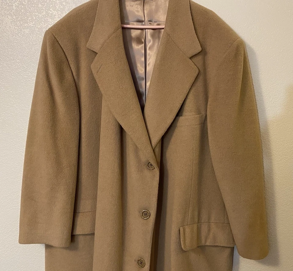 Abrigo largo tostado para hombre Neiman Marcus 100 % pelo camel hecho en Canadá talla 54 Foto 3 de 4