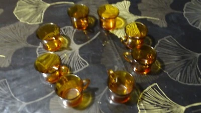 LOT 8 TASSE CAFE DURALEX VERRE TREMPE AMBRE NESTLE ANNEES 70 FRANCE expresso - Photo 1/4