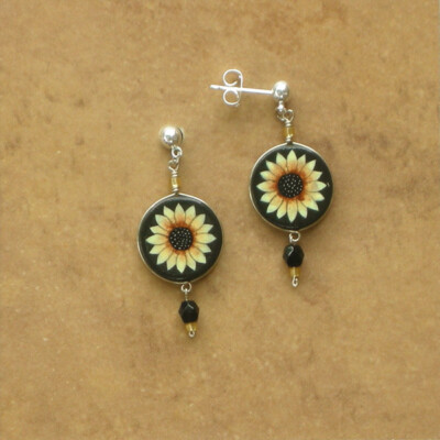 Hand Painted Ceramic SUNFLOWER Post Earrings Fair Trade