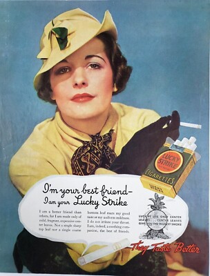 Lucky Strike Cigarette Woman Yellow Hat Vtg 1935 Magazine Ad Art Print Luckies