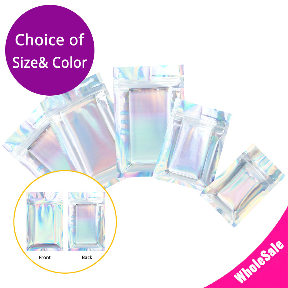 Clear Holographic Silver Foil Zip Bags - Multi Size Glossy Mylar