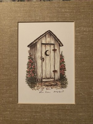 Marty Fyne Art  Moon Rise  Outhouse 5 x 7  With Mat For 8x10 Frame