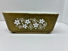 VTG 0502 PYREX Crazy Daisy Avocado Green White Rectangular Dish 1 1/2 Pt NO LID