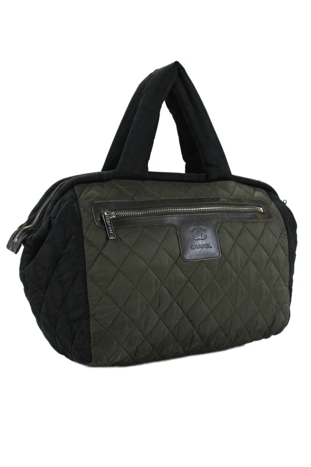 Chanel Womens Quilted Coco Cocoon Bowling Bag Handbag Green Blue Nylon - Image 3 of 4