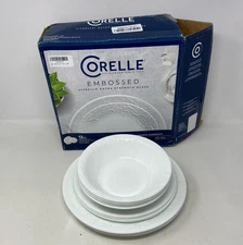 Corelle Bella Faenza Embossed Vitrelle 12-Piece Dinnerware Set White - Service 4