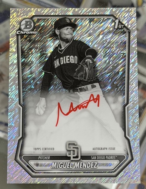 2026 Bowman Chrome Miguel Mendez 1st Black & White Shimmer Refractor Red Ink auto