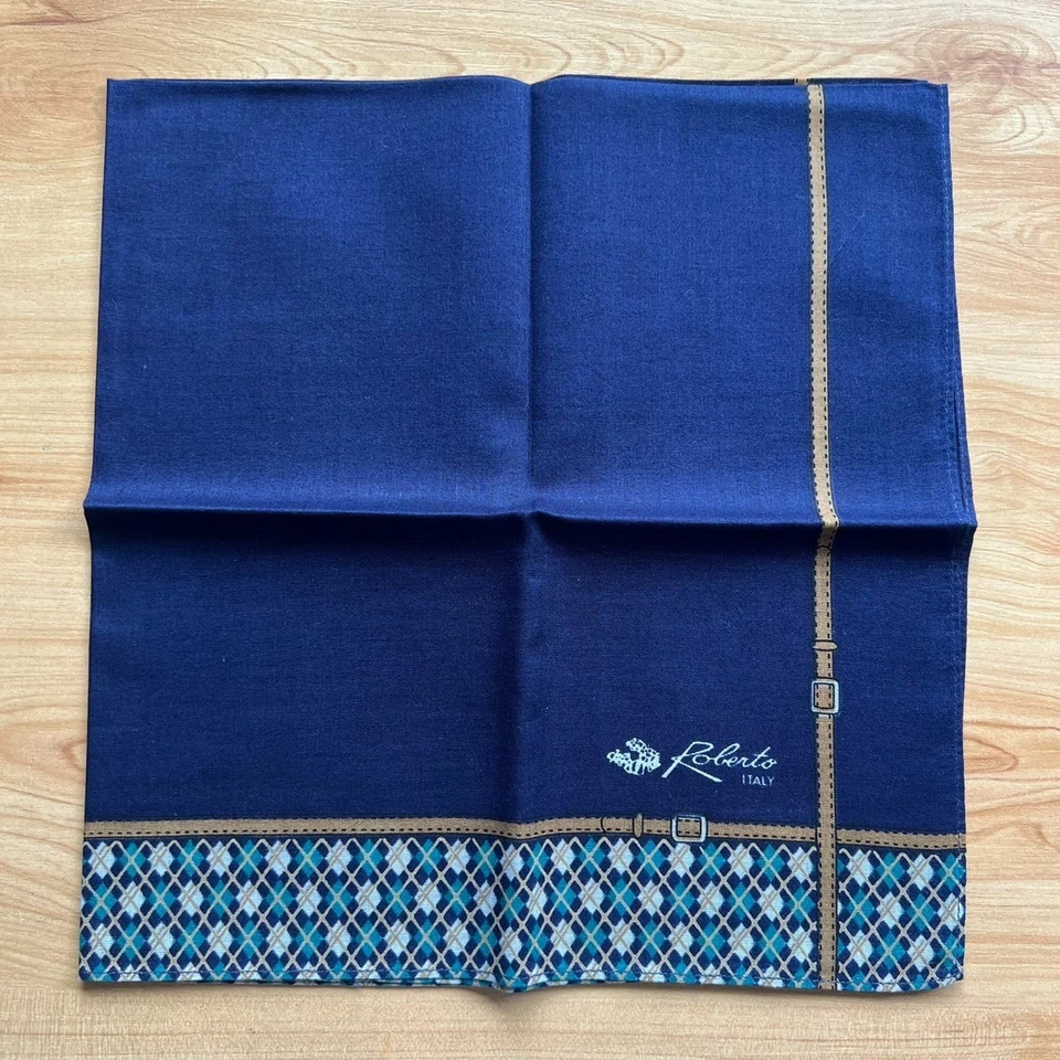 PAÑUELO HOMBRE BOLSILLO CUADRADO VINTAGE CINTURÓN RAYAS ALGODÓN LISO 18" B0761 Foto 2 de 3