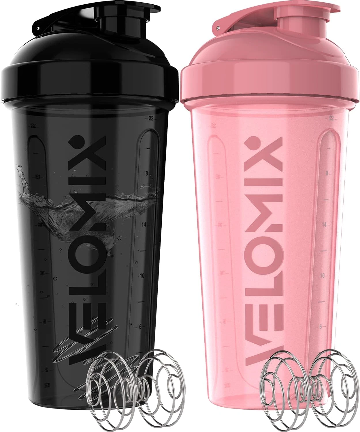 2 Pack 28oz Protein Shaker Bottles Wire Whisk Leakproof Pink Black