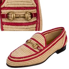 GUCCI SHOES MENS NATURAL RAFFIA HORSEBIT LOAFERS MOCCASINS sz 7.5 US 8