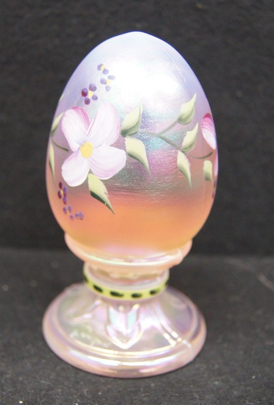 FENTON Art Glass Hand Painted Iridescent Glass Egg Signed 3.75"