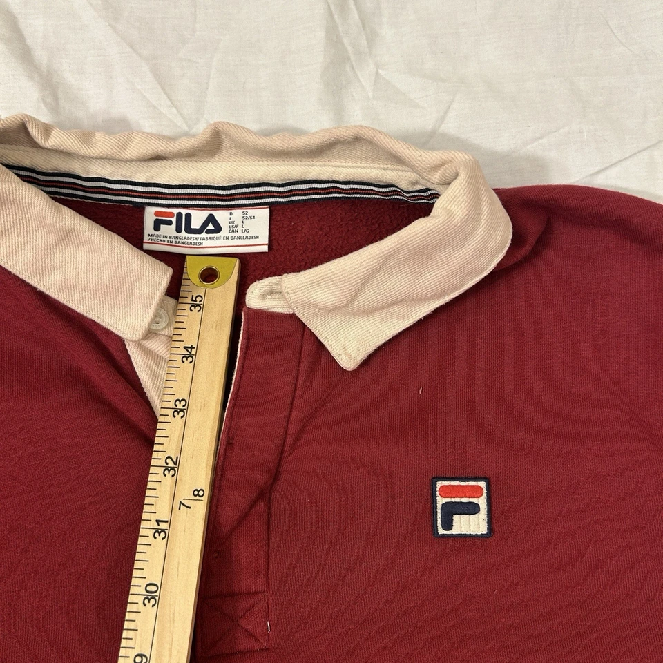 Fila Men's Large Rugby Shirt Kangaroo Pocket Long Sleeve Polo L Maroon - Image 3 of 4