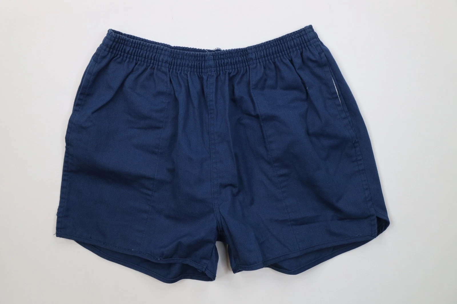 Vintage 70s Streetwear Mens 36 - 38 Blank Above Knee Running Short Shorts Blue