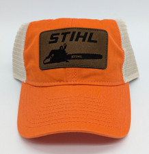 Stihl Chainsaw Mesh Brown Leather Patch Hat Orange/Cream 840902 Retired Relaxed