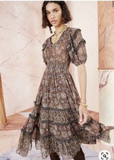 Ulla Johnson women’s Naysa Metallic Detail Silk Dress boho romantic size 8