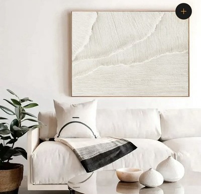 Plaster Art Minimalist Textured Painting with Gold Frame by James Allen, 24 x48 
