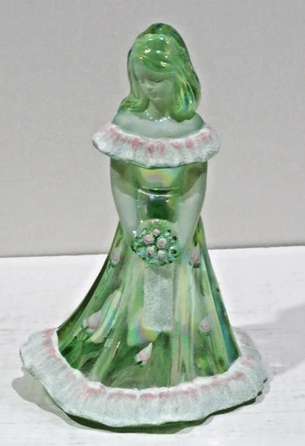 Fenton Art Glass Iridescent Green Bridesmaid Figurine Hand Painted J. Peyton