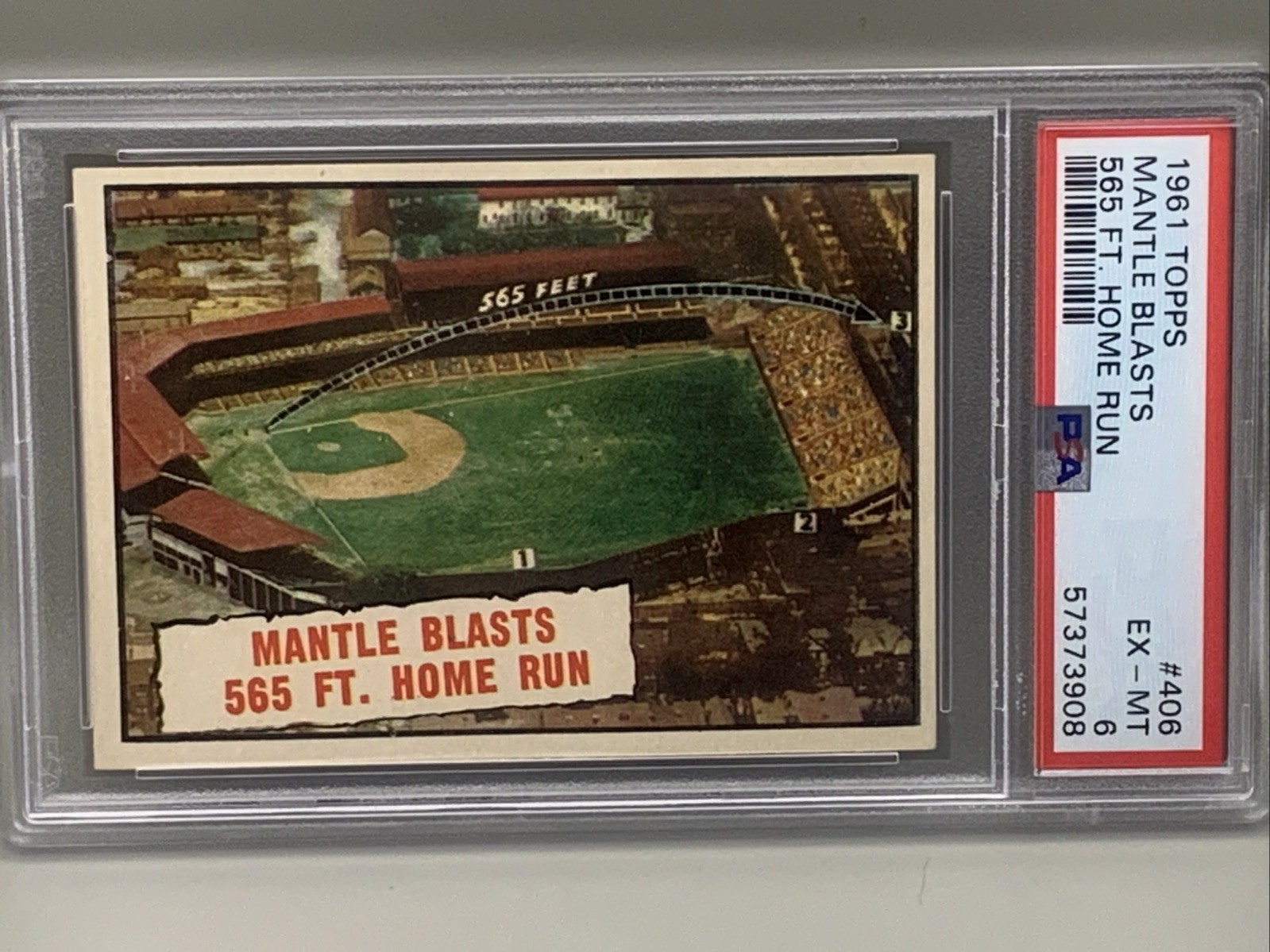 1961 Topps Baseball Thrills Mickey Mantle #406 PSA Graded 6 EX-MT Good Centering