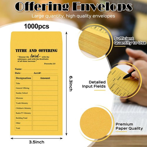 1000 Pcs Tithes and Offering Envelopes 6.3 x 3.5 Inches Church Supplies ...
