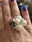 VINTAGE Belle Etoile Pearls & Enamel Gala Heavy Sterling Silver 925 Ring UK R