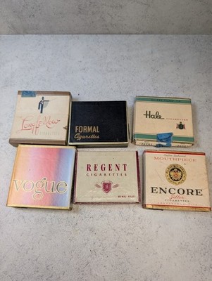 6 Vintage Cigarette Cardboard Boxes Vogue Regent Encore Longfellow Hale
