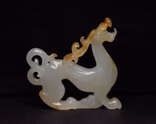 Certified Natural Hetian Jade Hand carved Exquisite Dog Statue pendant 11181