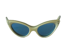 Vintage 1950s Italian Cat Eye Sunglasses Bakelite Cream Frame Blue Lenses Glam