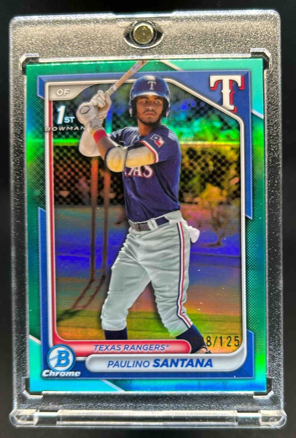 2024 Bowman Chrome Paulino Santana Aqua Refractor 1st Prospect #/125 Rangers