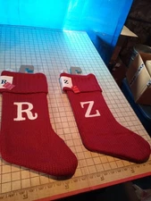 RED KNIT MONOGRAM INITIAL CHRISTMAS STOCKING CHOOSE (R,O,Z,Y,U, S) LETTER NEW