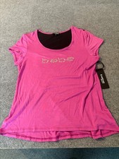 NWT bebe Size M Hot Pink  Rhinestone Logo Short Sleeve Women's T-Shirt FREE SHIP