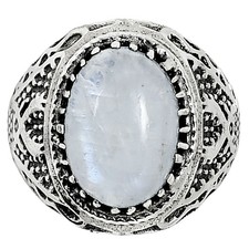 Natural Rainbow Moonstone - India 925 Sterling Silver Ring s.8 Jewelry R-1738