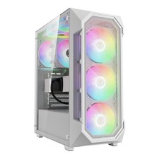 White ATX Mid Tower Gaming Computer PC Case W/Tempered Glass, Built-In 4X 120Mm