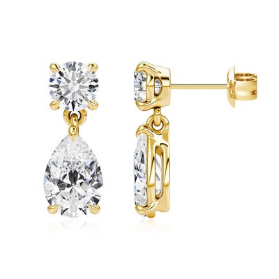 1,4 kt Birne & Rundschliff Laborgefertigter Diamant Test bestanden 18 K Gold Ohrhänger