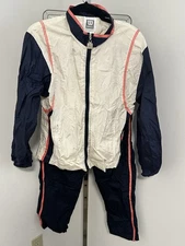 Vtg Wilson Women’s Lined Tennis Track Suit White & Navy coral Size L 2 pc set