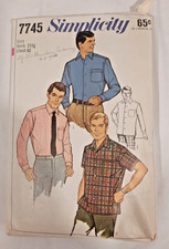 SIMPLICITY SEWING PATTERN COMPLETE  7745. MEN'S TAPERED SHIRT VINTAGE 1968