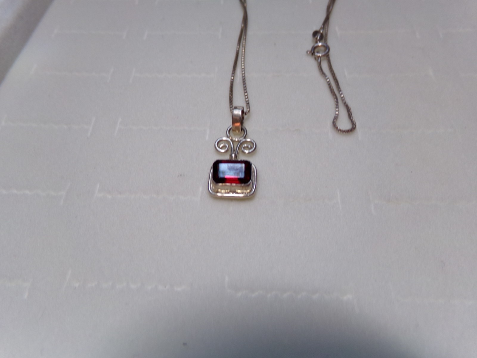 Solid Sterling Silver 925 Red Stone Necklace 24 i… - image 2