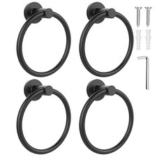 SetSail Towel Holder for Bathroom Wall Matte Black Towel Ring, 4 Packs