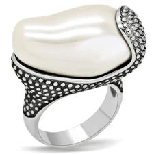 Women's Ring, White Synthetic Stone, Stainless Steel, Statement Ring