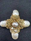 New ListingVintage Miriam Haskell Faux Pearl Gold Tone Brooch 3”