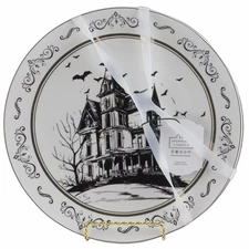 10 Strawberry Street Haunted House Dinner Plates Set of 4 Halloween Black White